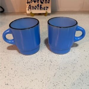 Vintage Blue Anchor Hocking Fire King Ceramic Coffee Mugs – Set of 2